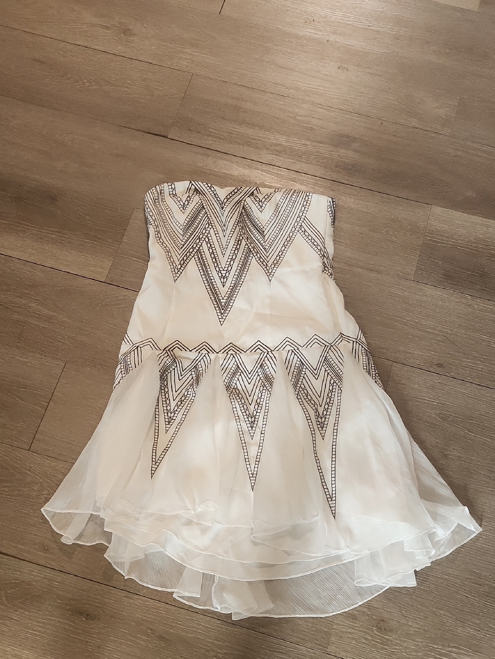 Free People Strapless White Dress with Black Bead Accent